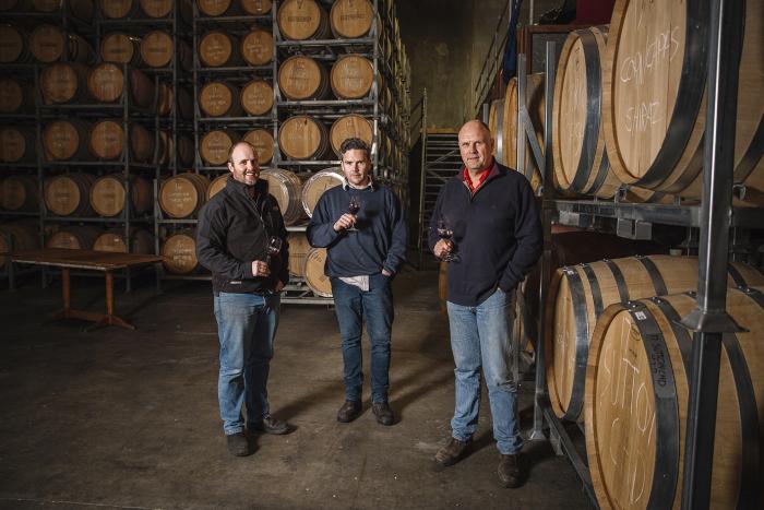 Our Cheif Winemaker Robin Brockett (r), Senior Winemaker Marcuse Holt (l) abnd winemaker Peter Armstrong (m).